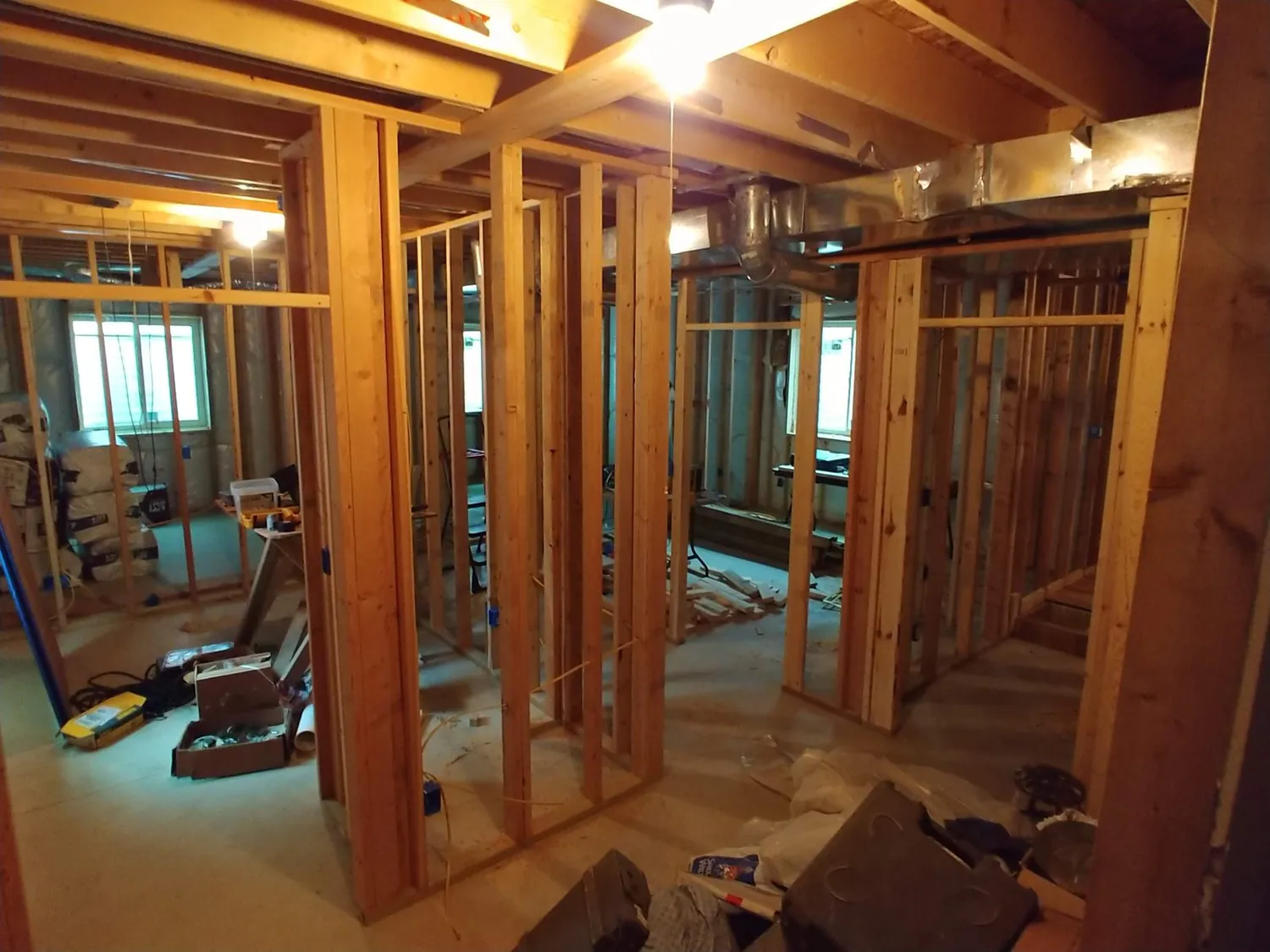 Basement framing in progress